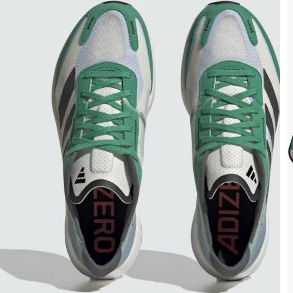 Adidas Adizero Boston 11 Shoes - White and Black and Green